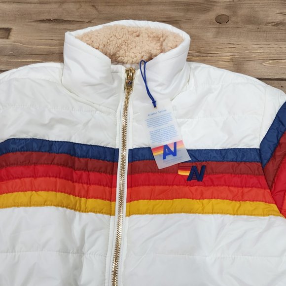 Aviator Nation 5 Stripe Puffer Jacket White Medium M - Picture 3 of 7
